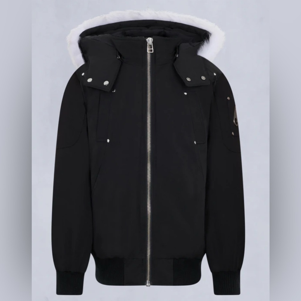 Moose Knuckles Black Bomber Jacket with Hood